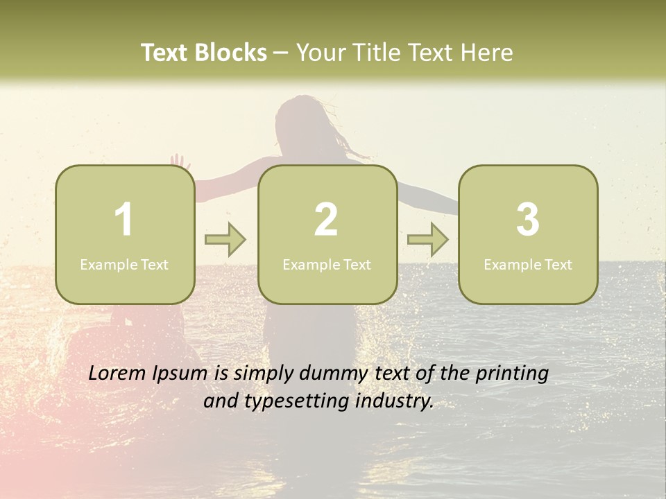 A Group Of People Playing In The Water At Sunset PowerPoint Template