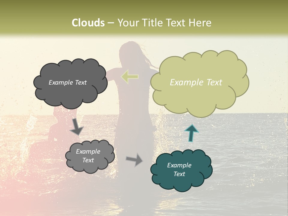 A Group Of People Playing In The Water At Sunset PowerPoint Template