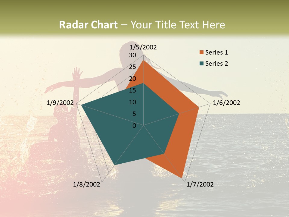 A Group Of People Playing In The Water At Sunset PowerPoint Template