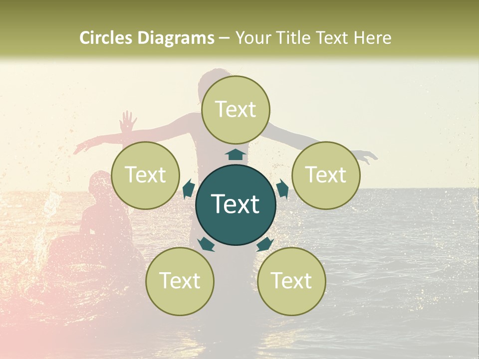 A Group Of People Playing In The Water At Sunset PowerPoint Template