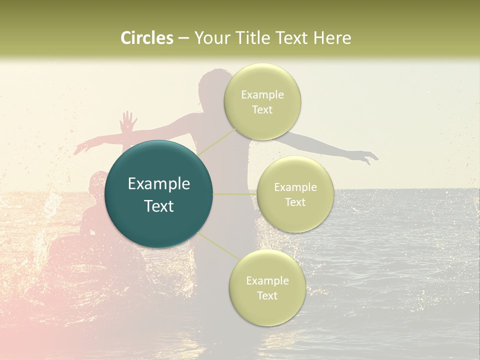 A Group Of People Playing In The Water At Sunset PowerPoint Template