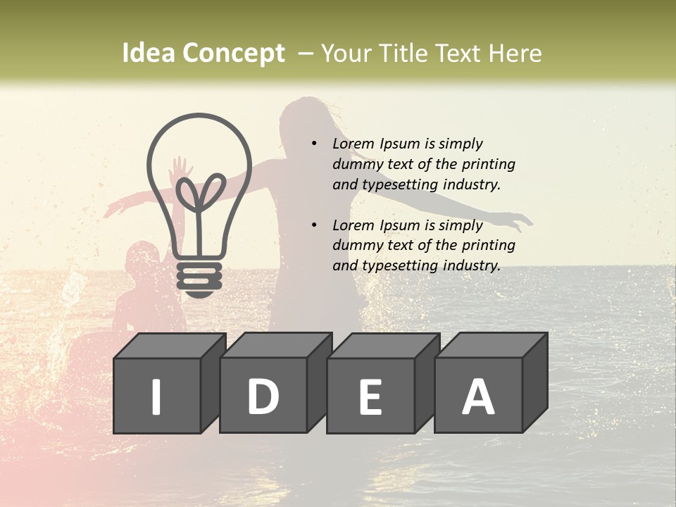 A Group Of People Playing In The Water At Sunset PowerPoint Template