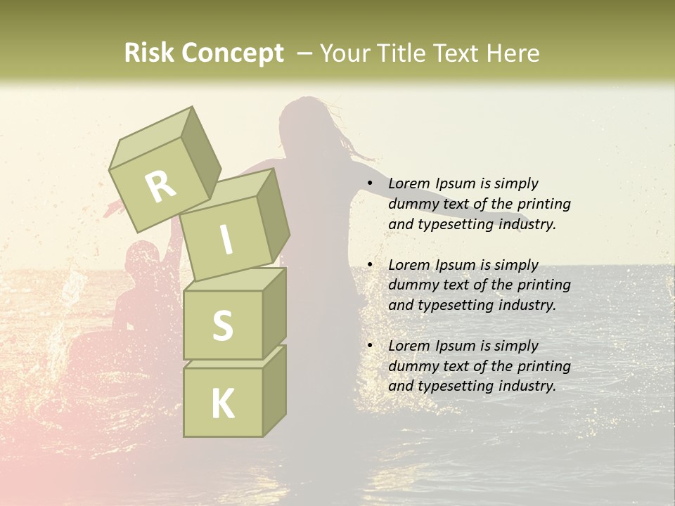 A Group Of People Playing In The Water At Sunset PowerPoint Template