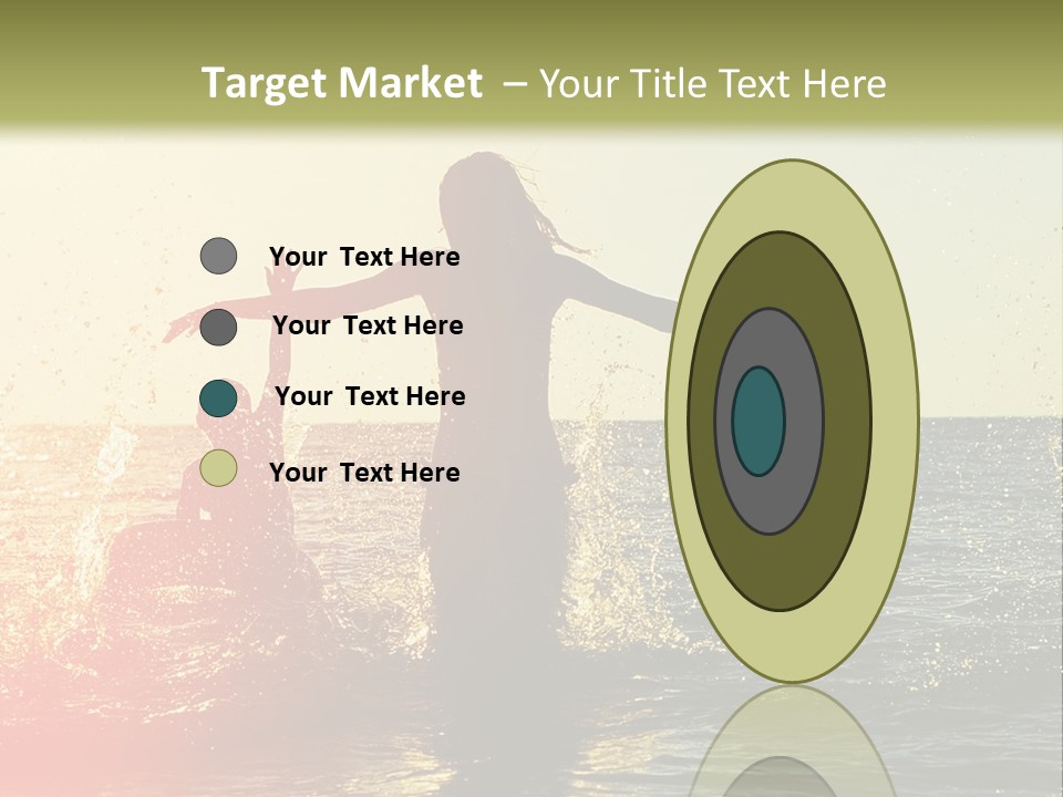 A Group Of People Playing In The Water At Sunset PowerPoint Template