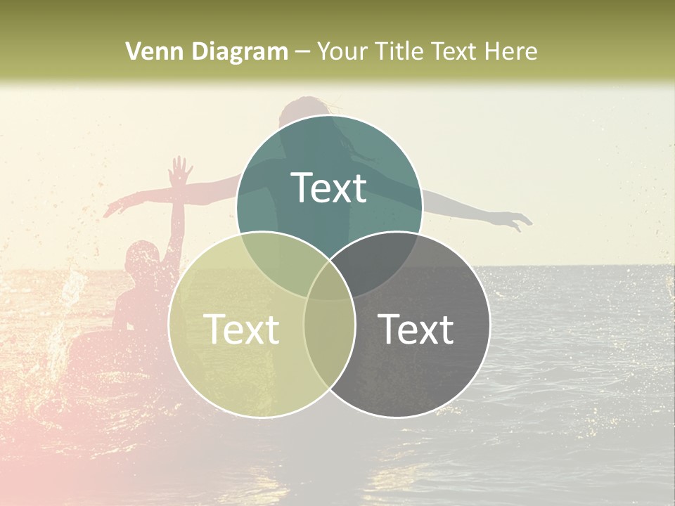 A Group Of People Playing In The Water At Sunset PowerPoint Template