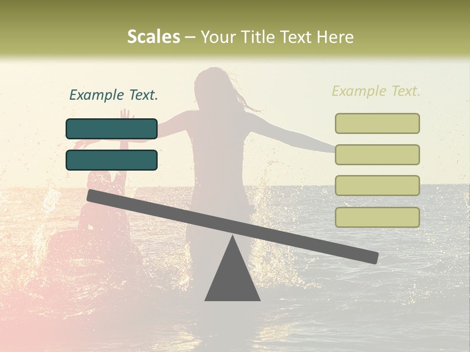 A Group Of People Playing In The Water At Sunset PowerPoint Template