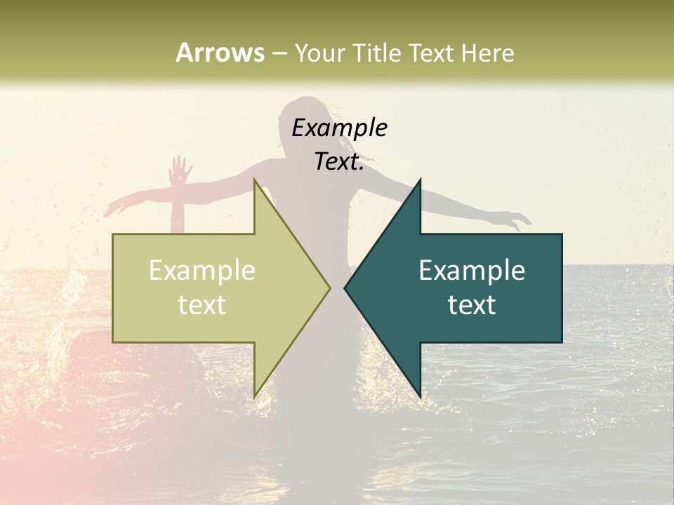 A Group Of People Playing In The Water At Sunset PowerPoint Template