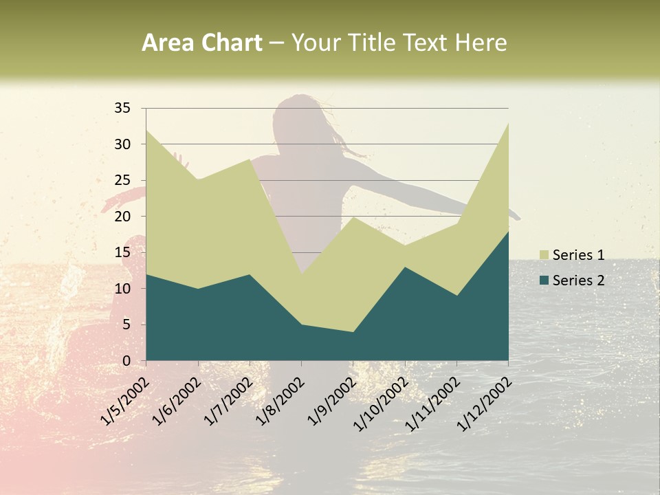 A Group Of People Playing In The Water At Sunset PowerPoint Template