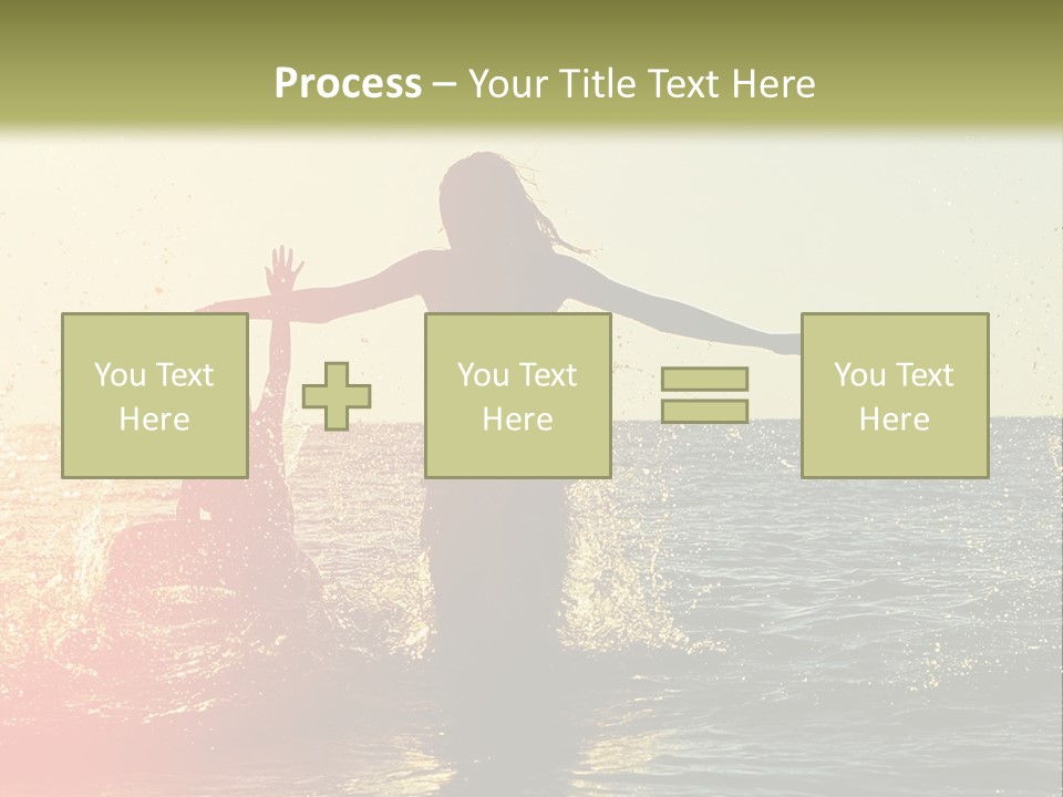 A Group Of People Playing In The Water At Sunset PowerPoint Template
