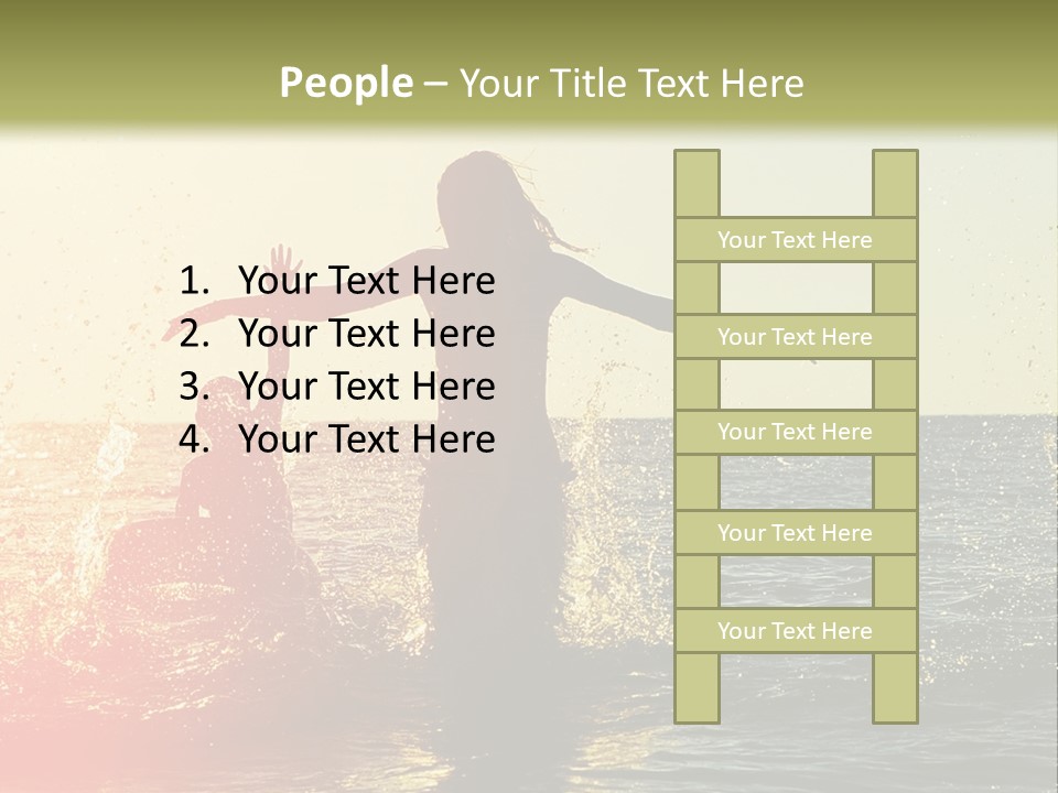 A Group Of People Playing In The Water At Sunset PowerPoint Template