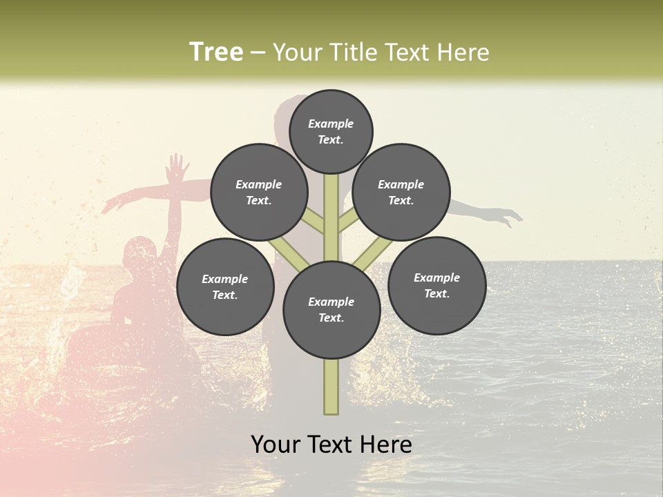 A Group Of People Playing In The Water At Sunset PowerPoint Template