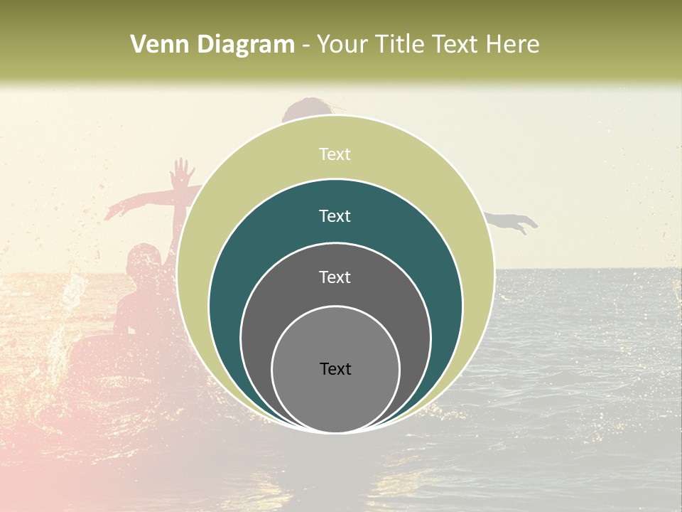 A Group Of People Playing In The Water At Sunset PowerPoint Template