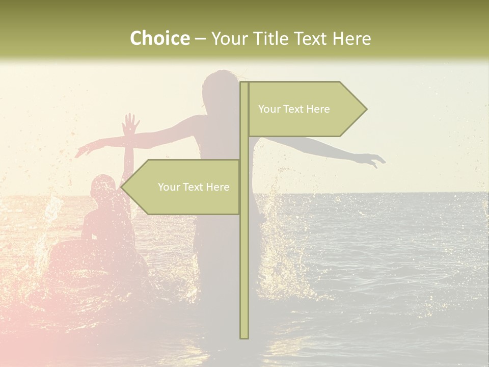 A Group Of People Playing In The Water At Sunset PowerPoint Template