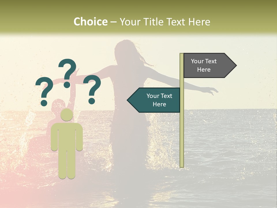 A Group Of People Playing In The Water At Sunset PowerPoint Template