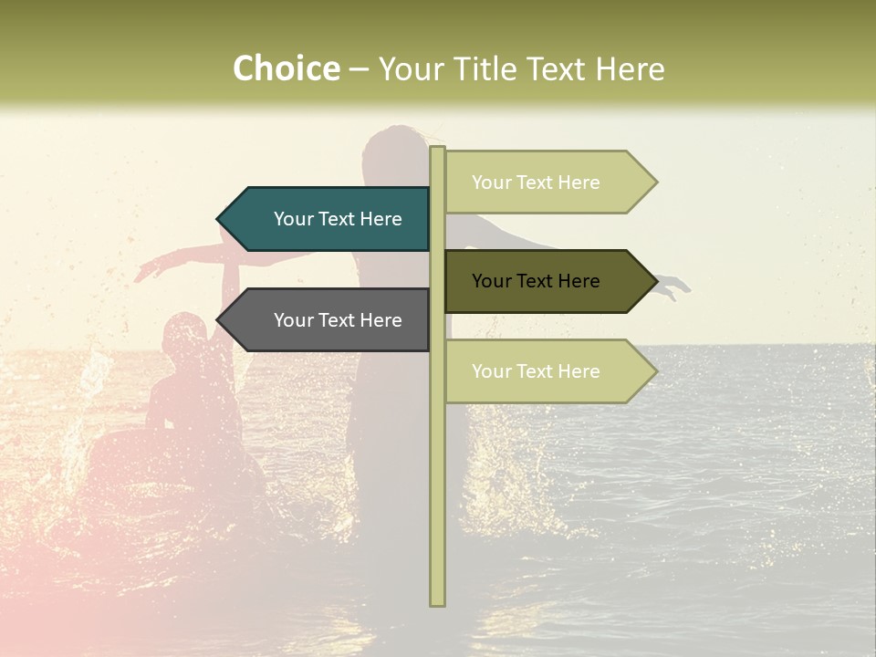 A Group Of People Playing In The Water At Sunset PowerPoint Template