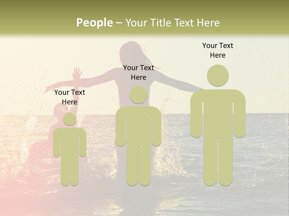 A Group Of People Playing In The Water At Sunset PowerPoint Template