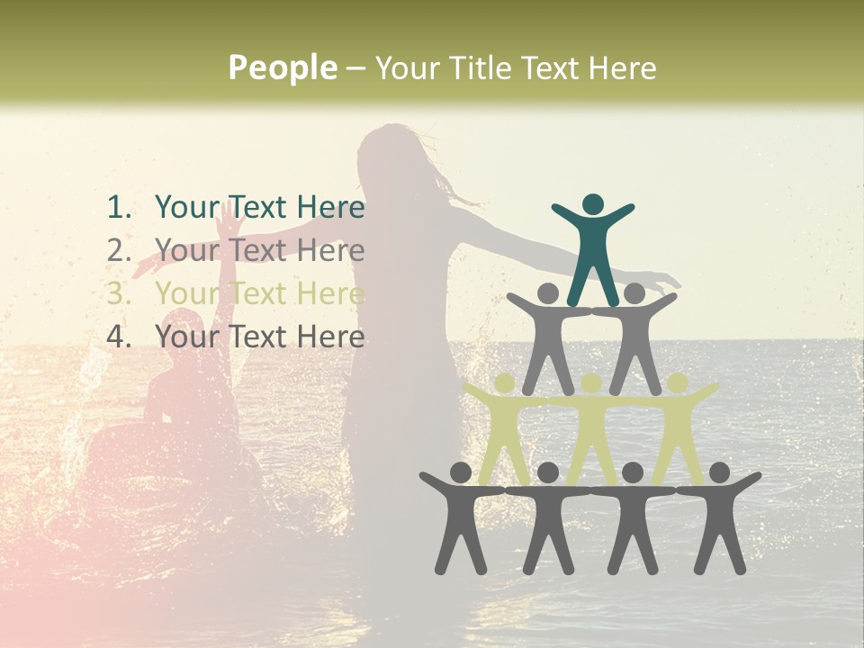 A Group Of People Playing In The Water At Sunset PowerPoint Template