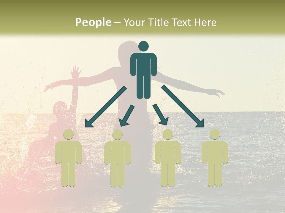 A Group Of People Playing In The Water At Sunset PowerPoint Template