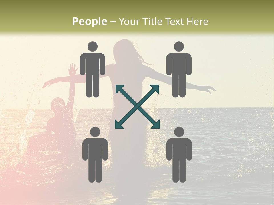 A Group Of People Playing In The Water At Sunset PowerPoint Template