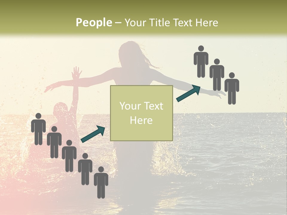 A Group Of People Playing In The Water At Sunset PowerPoint Template