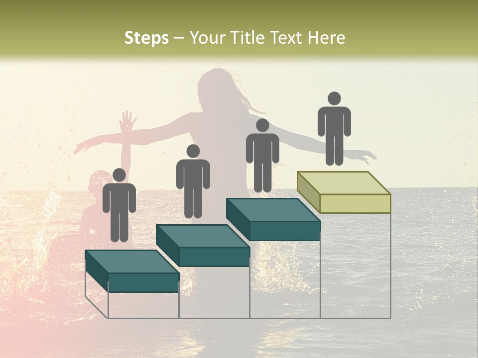 A Group Of People Playing In The Water At Sunset PowerPoint Template