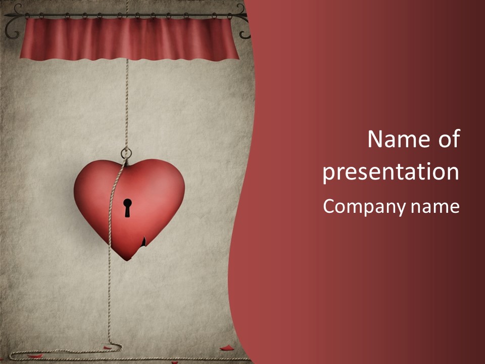 A Red Heart Hanging From A Red Curtain PowerPoint Template