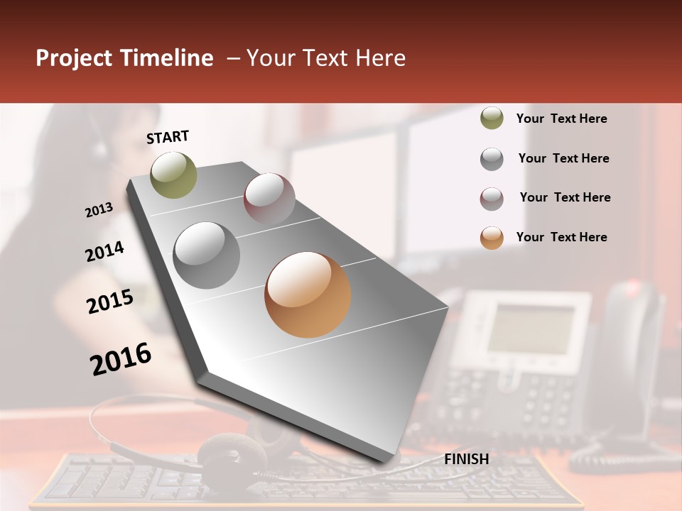 A Woman Sitting At A Desk With Headphones On PowerPoint Template