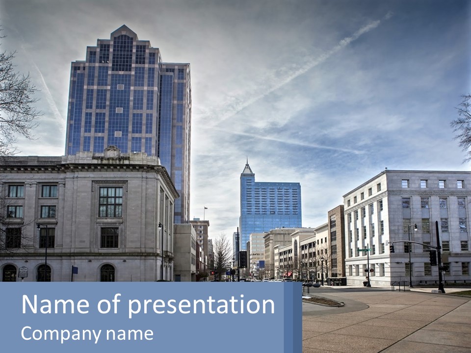 A Picture Of A City With Buildings In The Background PowerPoint Template