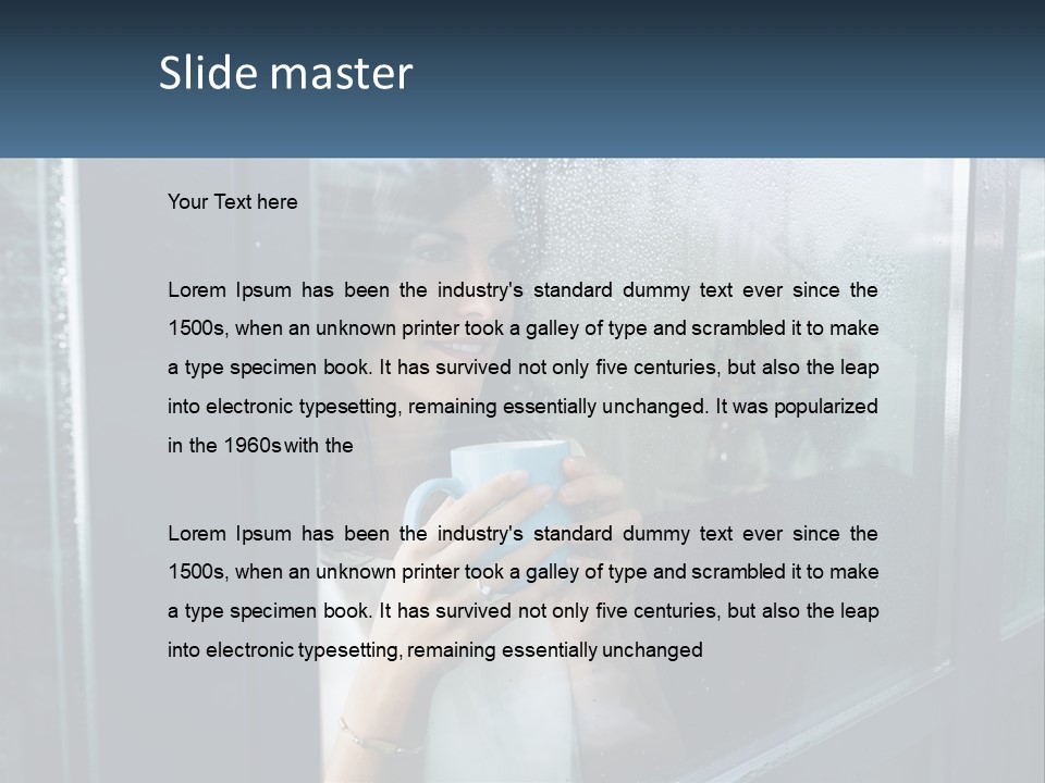 A Woman Holding A Cup Looking Out A Window PowerPoint Template