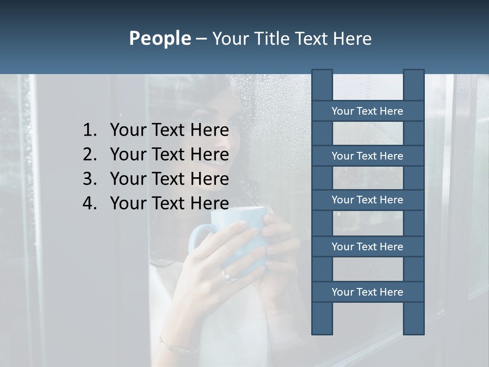 A Woman Holding A Cup Looking Out A Window PowerPoint Template