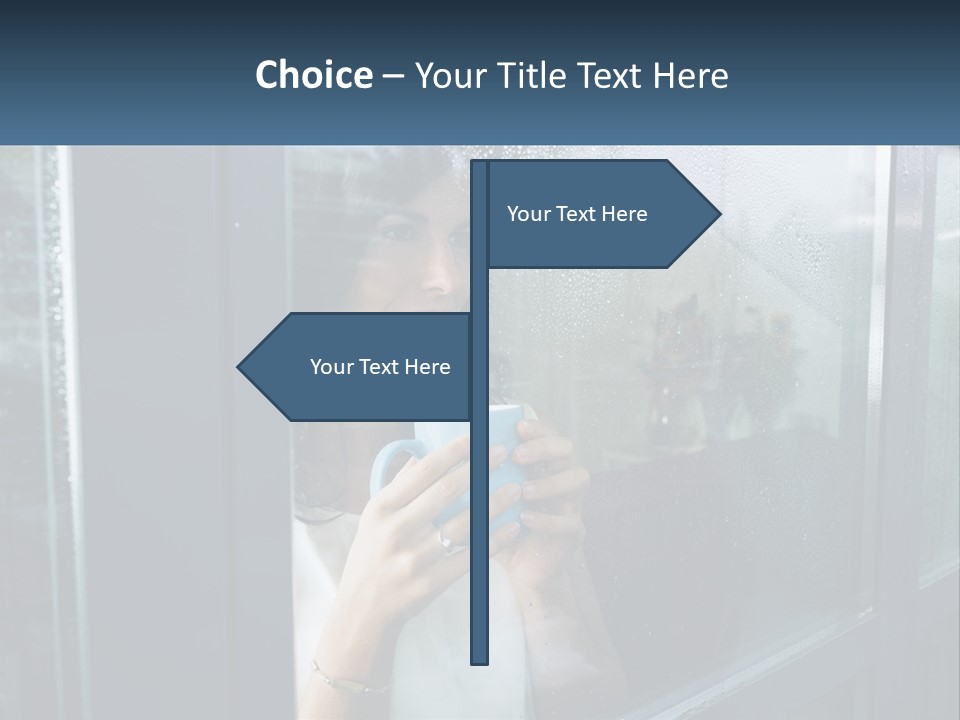 A Woman Holding A Cup Looking Out A Window PowerPoint Template