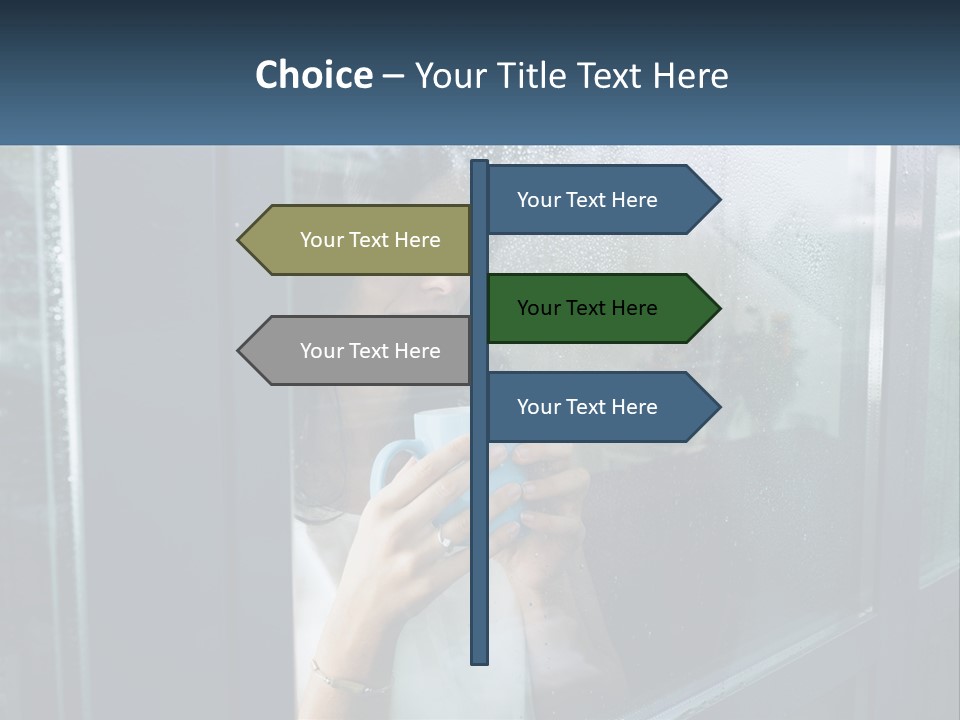 A Woman Holding A Cup Looking Out A Window PowerPoint Template