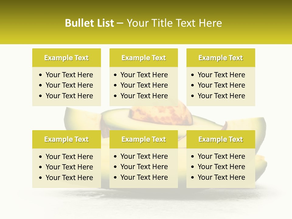 A Group Of Sliced Avocados On A White Background PowerPoint Template