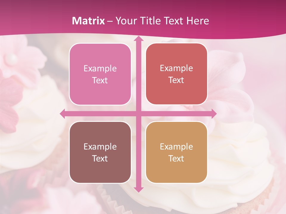 Three Cupcakes With White Frosting And A Pink Flower On Top PowerPoint Template