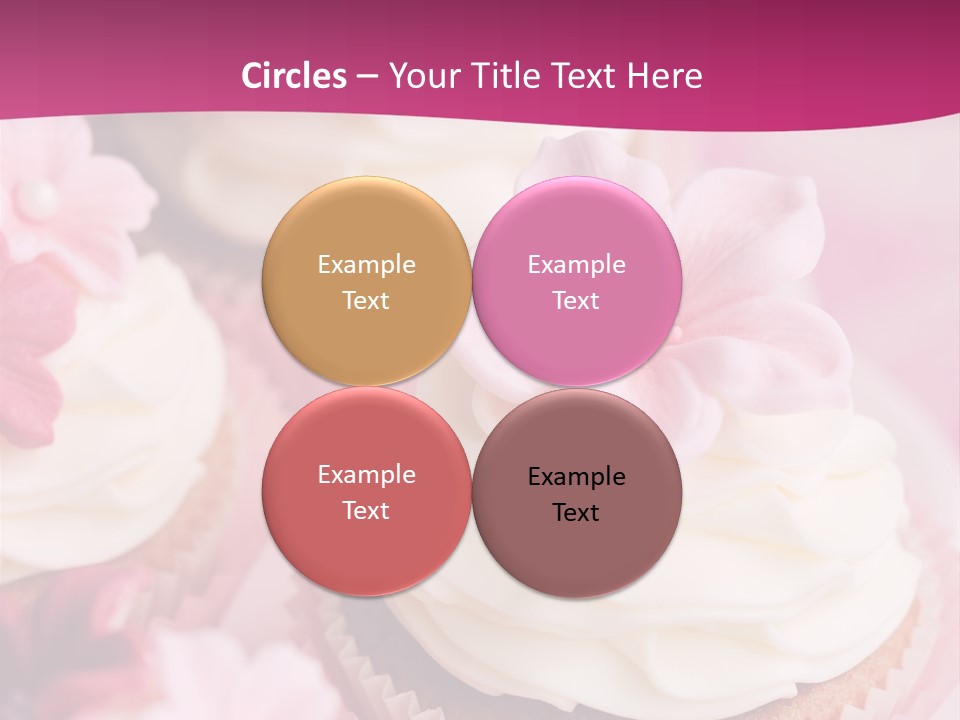 Three Cupcakes With White Frosting And A Pink Flower On Top PowerPoint Template
