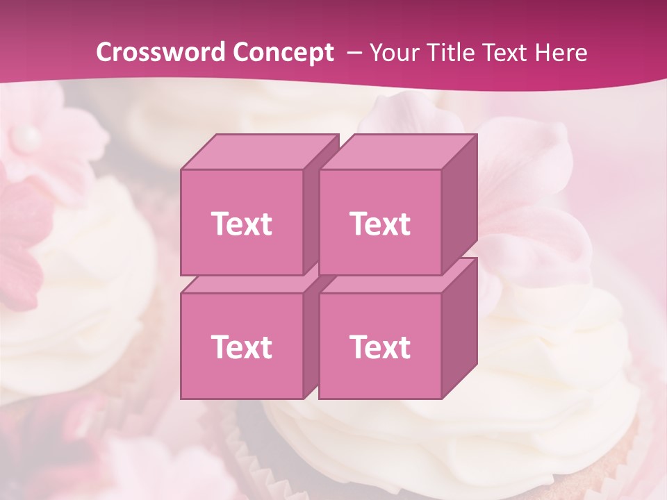 Three Cupcakes With White Frosting And A Pink Flower On Top PowerPoint Template