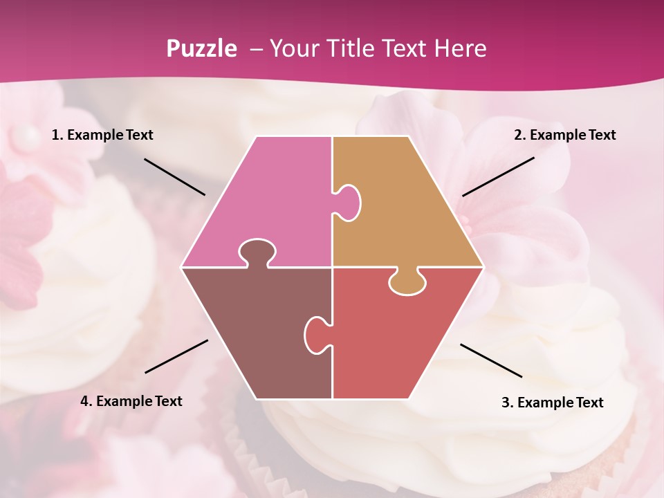 Three Cupcakes With White Frosting And A Pink Flower On Top PowerPoint Template