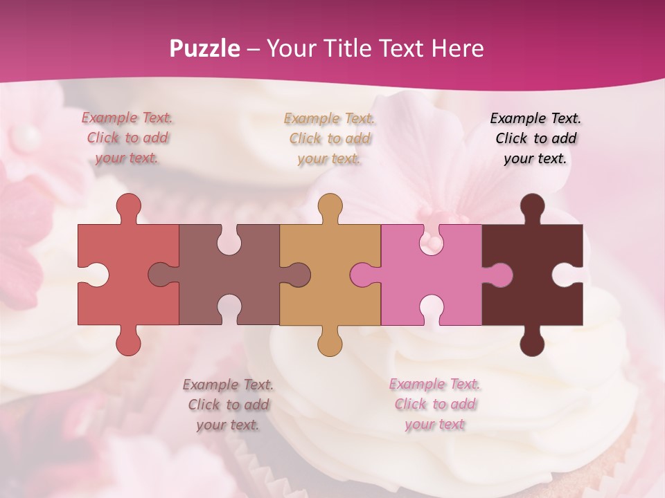 Three Cupcakes With White Frosting And A Pink Flower On Top PowerPoint Template