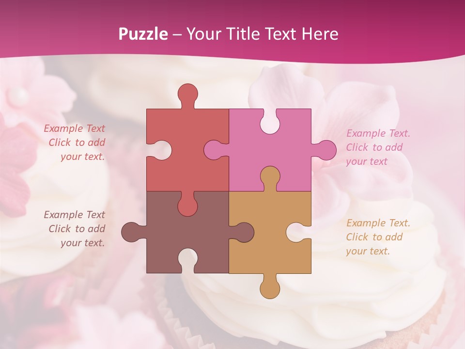 Three Cupcakes With White Frosting And A Pink Flower On Top PowerPoint Template