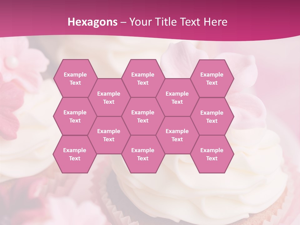 Three Cupcakes With White Frosting And A Pink Flower On Top PowerPoint Template