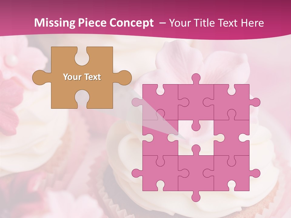 Three Cupcakes With White Frosting And A Pink Flower On Top PowerPoint Template