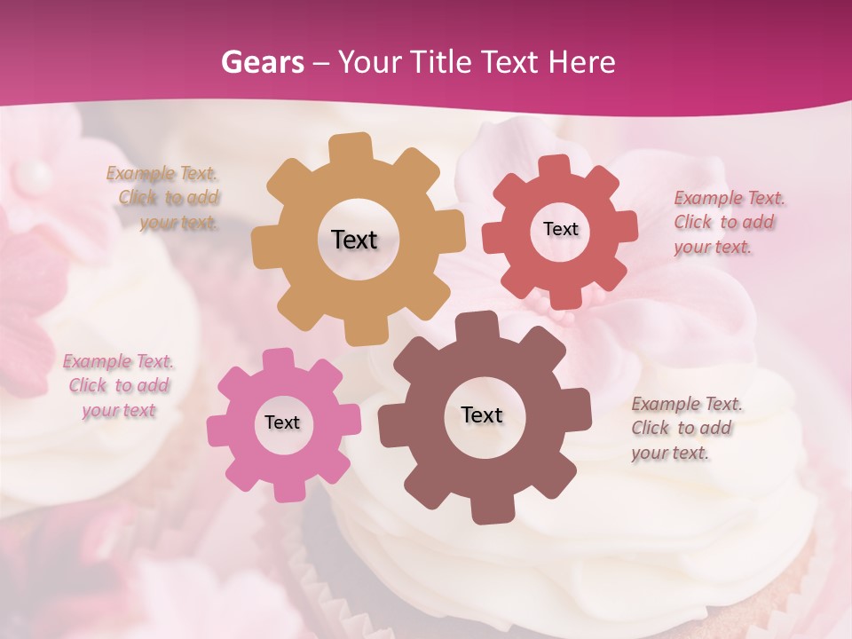 Three Cupcakes With White Frosting And A Pink Flower On Top PowerPoint Template