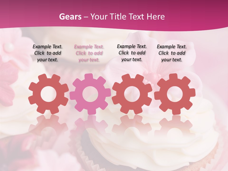 Three Cupcakes With White Frosting And A Pink Flower On Top PowerPoint Template