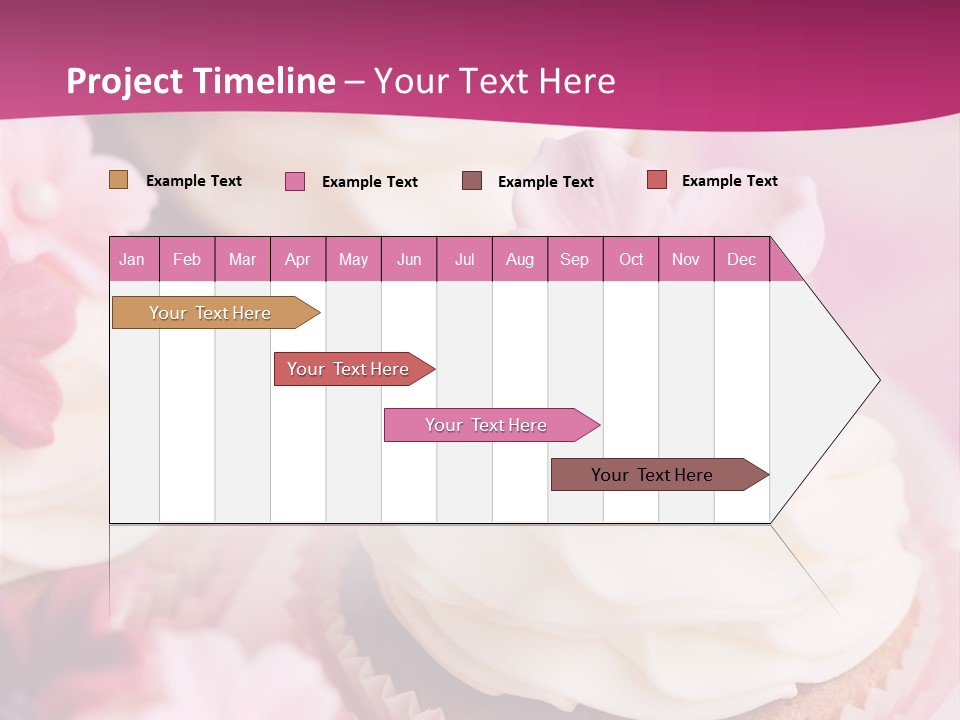 Three Cupcakes With White Frosting And A Pink Flower On Top PowerPoint Template