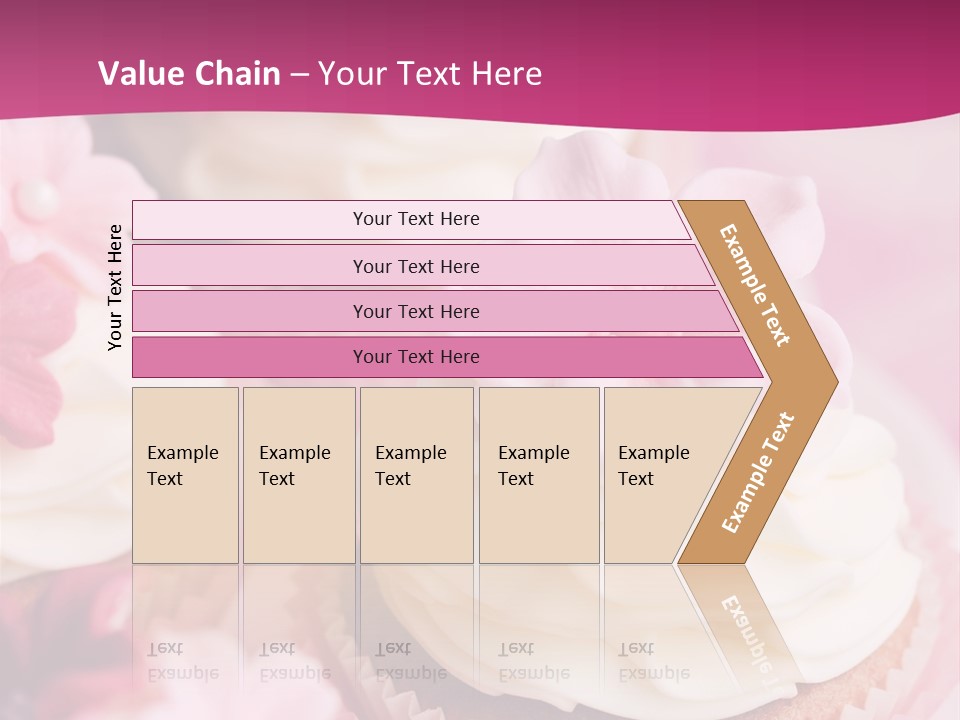 Three Cupcakes With White Frosting And A Pink Flower On Top PowerPoint Template