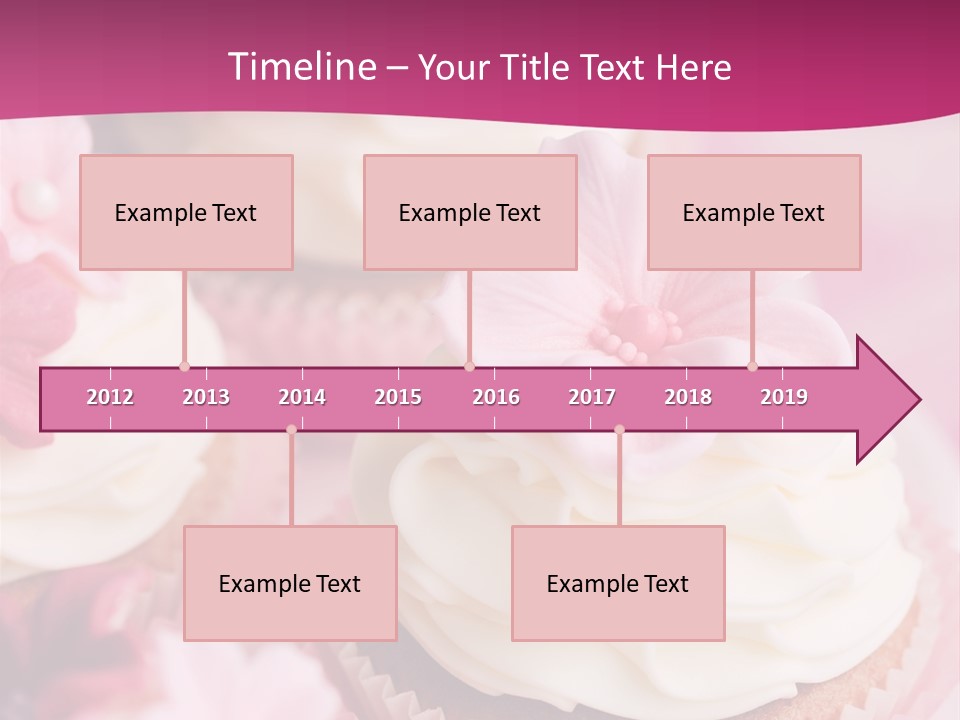 Three Cupcakes With White Frosting And A Pink Flower On Top PowerPoint Template