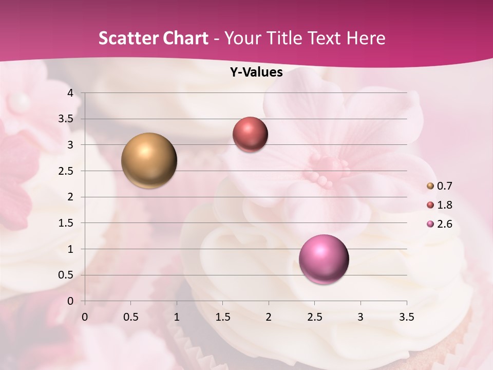 Three Cupcakes With White Frosting And A Pink Flower On Top PowerPoint Template