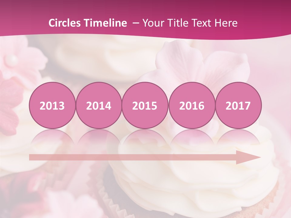 Three Cupcakes With White Frosting And A Pink Flower On Top PowerPoint Template