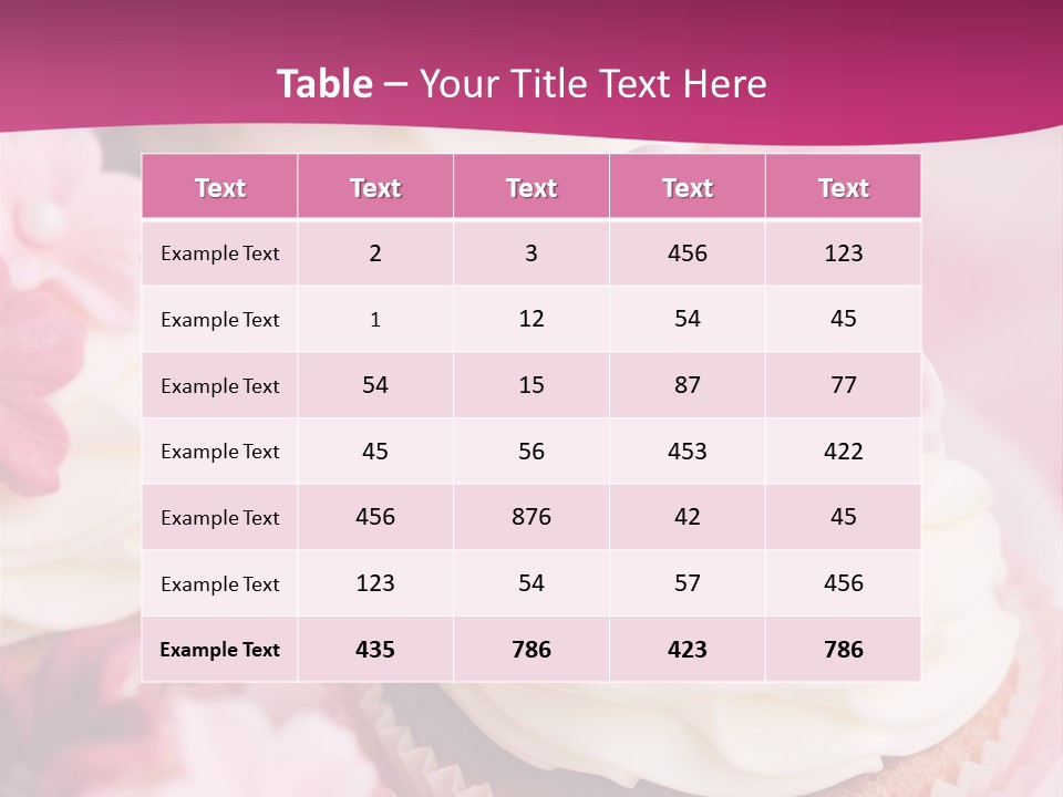 Three Cupcakes With White Frosting And A Pink Flower On Top PowerPoint Template