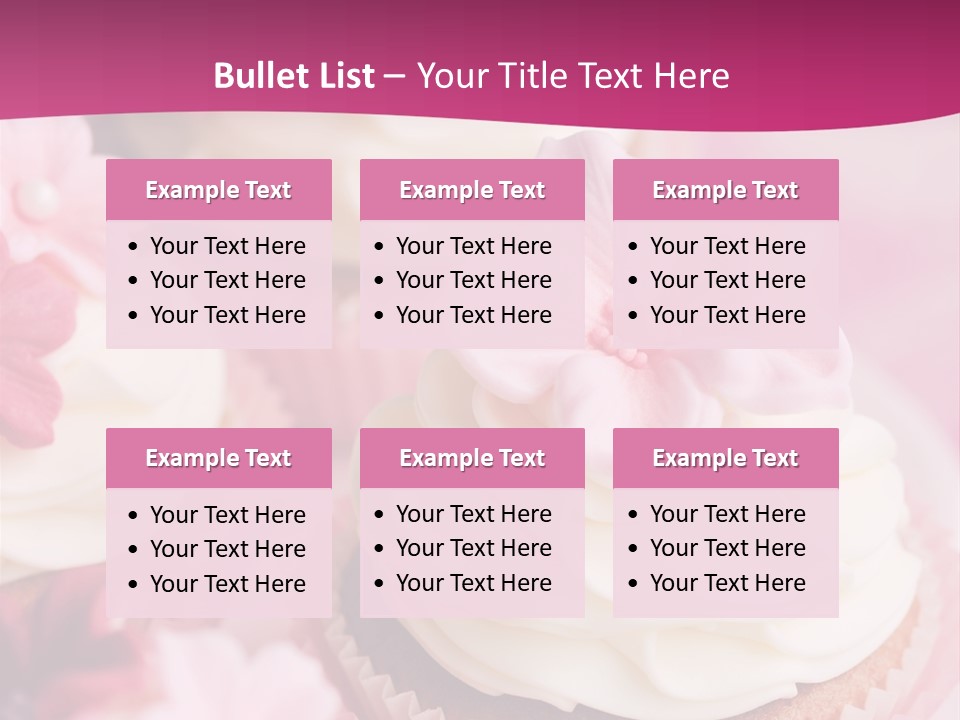Three Cupcakes With White Frosting And A Pink Flower On Top PowerPoint Template